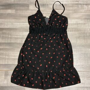 Liberty Love Black Floral Strawberry's Print Sun Dress‎ Women's  Large Dress